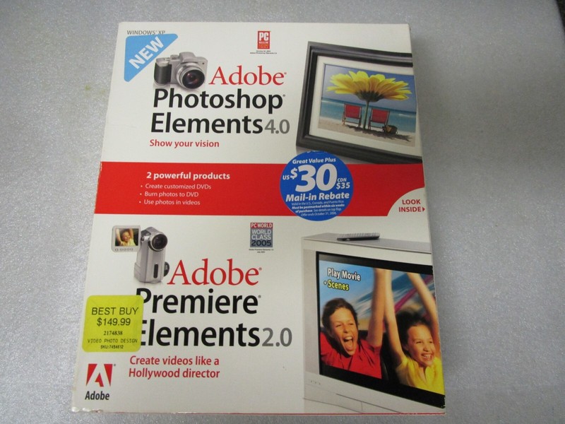 Adobe Photoshop Elements 4.0 & Adobe Premiere 2.0 Retail Box