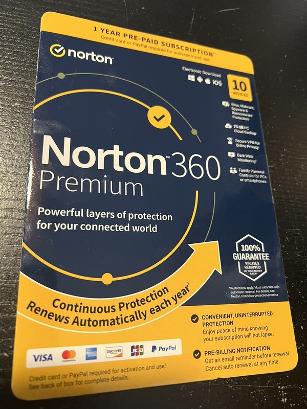 Fit For Norton 360 Premium 2022 for up to 10 Devices, 1 Year with Auto Renewal.