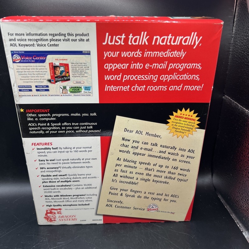 AOL's Point And Speak Speech Recognition Made Easy By Dragon Systems - SEALED! gallery