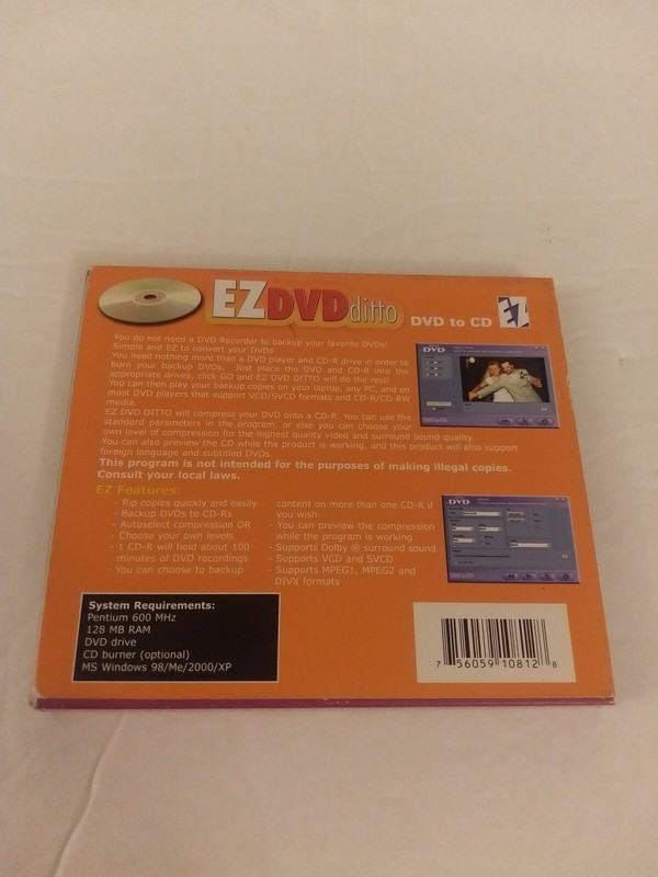 EZ DVD Ditto DVD to CD Backup Software CD-ROM For Windows 98 to XP LN gallery
