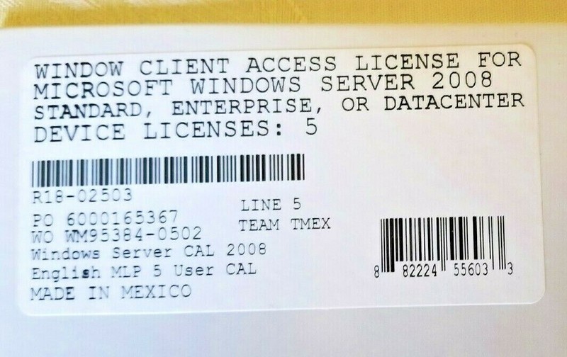 Windows Server 2008 License Pack, 5 CAL, SKU R18-02503, Brand New Factory Sealed gallery