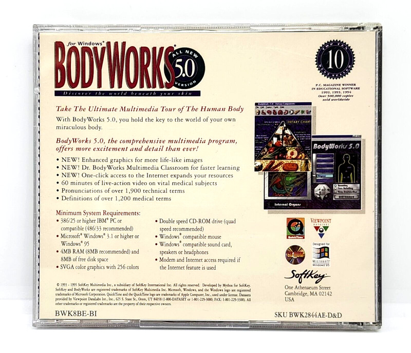 SOFTKEY BODY WORKS VER. 5.0 (CD-ROM, 1995) WINDOWS 3.1/95 ~ HUMAN ANATOMY GUIDE gallery