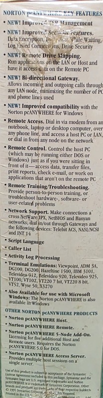 Symantec Norton pcANYWHERE 5.0 for DOS Remote Desktop Access Software 3.5 floppy gallery