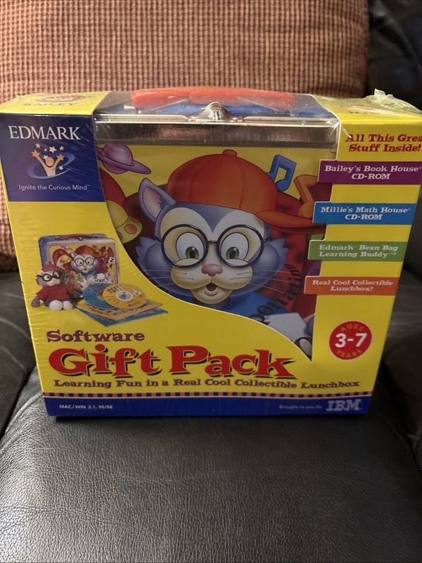 Baileys Software Gift Pack 1998 Edmark IBM PC CD-ROM Lunchbox + Plush NEW RARE🔥