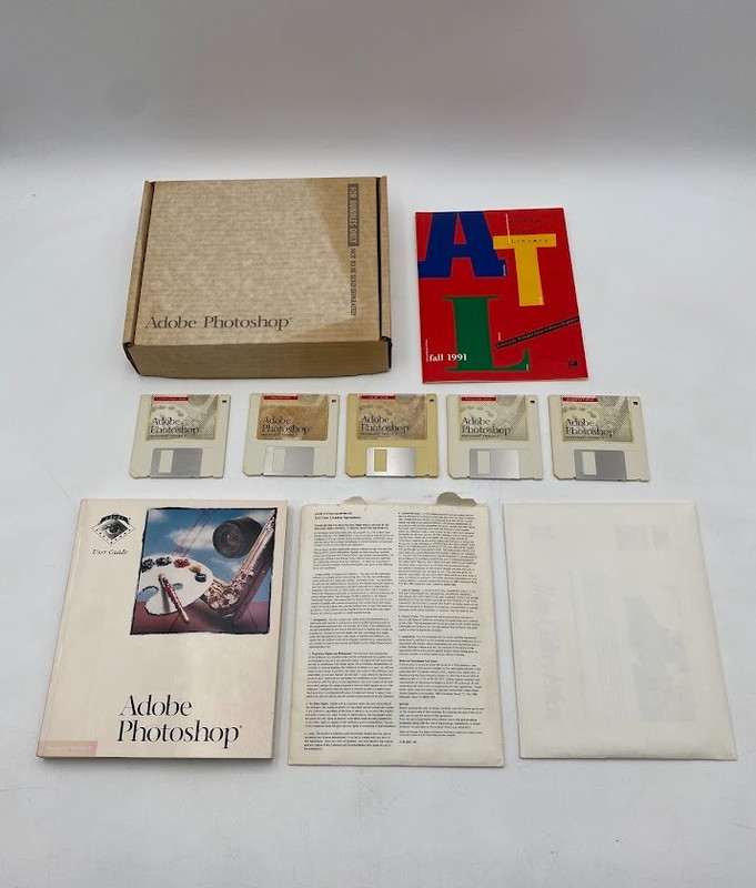 Adobe Photoshop 2.0.1 Vintage Software 3.5” Floppy Disks Complete W/Box 1991 Mac