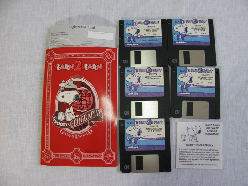 Image Smith Yearn2Learn Snoopy's Geography for Macintosh, 5 Disks/Book/Box, 1994 gallery