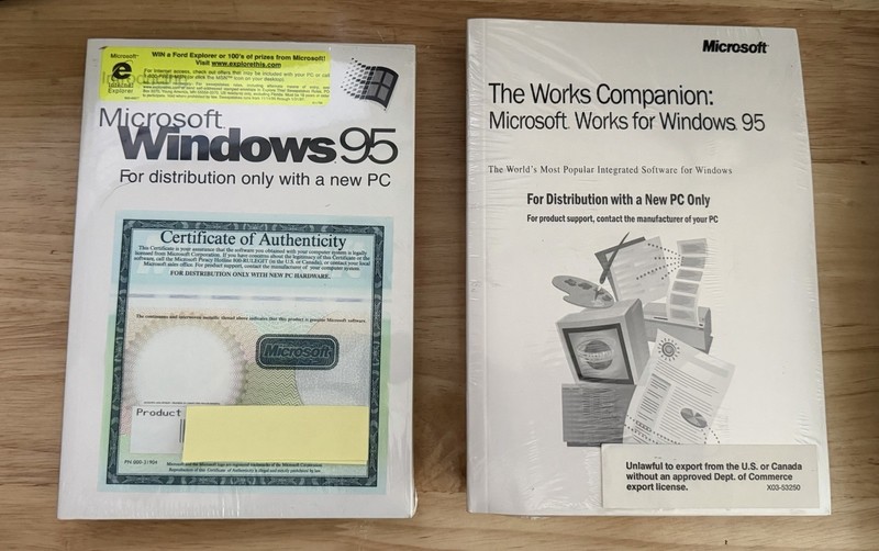Vintage Microsoft Windows 95 OEM With Works Companion CD’s New And Unopened