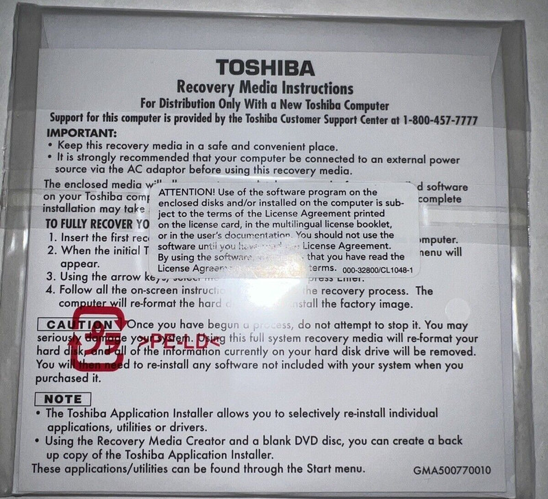 Recovery Disks Toshiba Portege M750 Series 2 Discs Windows 7 gallery