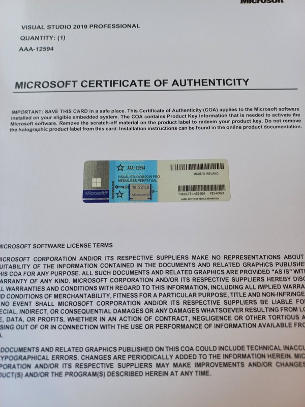 Microsoft Visual Studio 2019 Professional CoA AUTHENTIC License AAA-12594 gallery