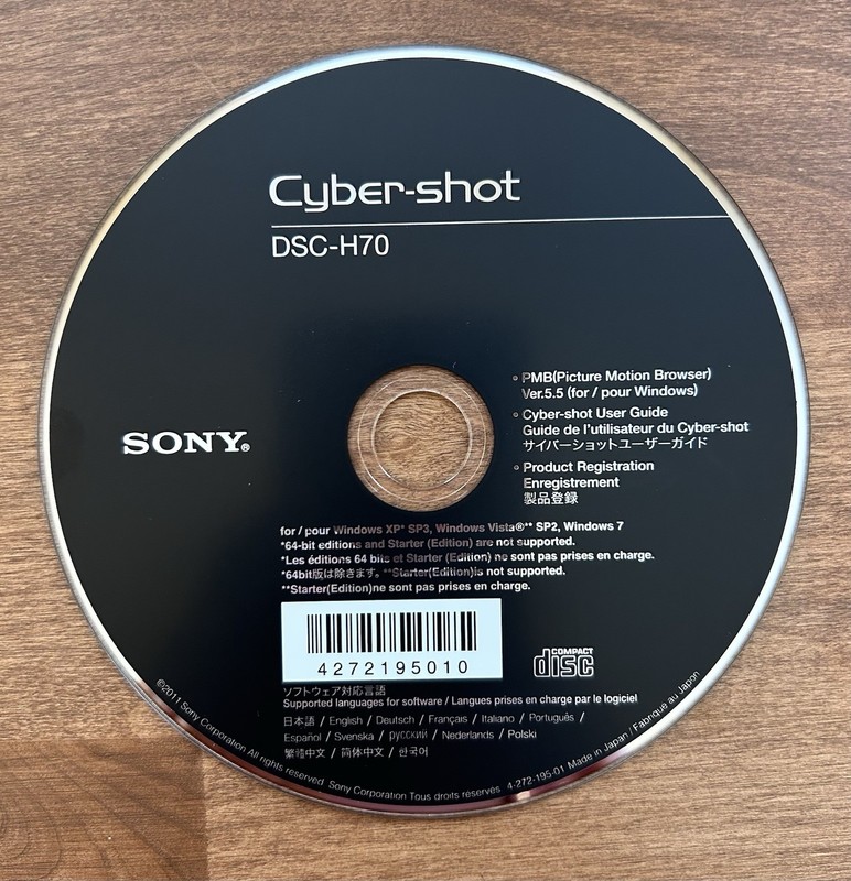 Sony Cyber-shot DSC-H70 User Guide CD for Windows XP, SP2, Vista SP2, Windows 7