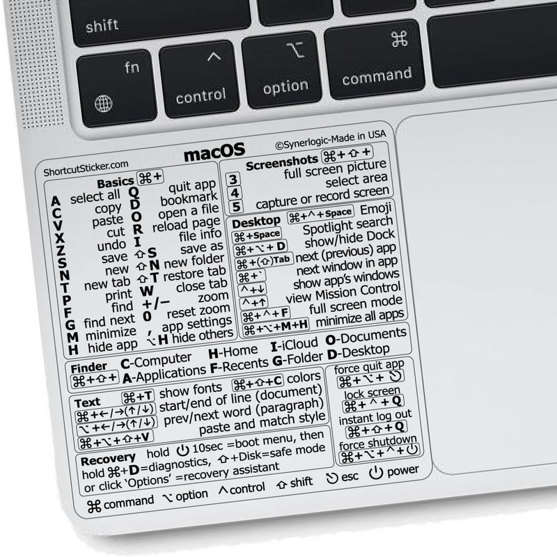 Synerlogic (2pcs) Mac OS Shortcuts Sticker for Air/Pro | Keyboard Stickers fo...