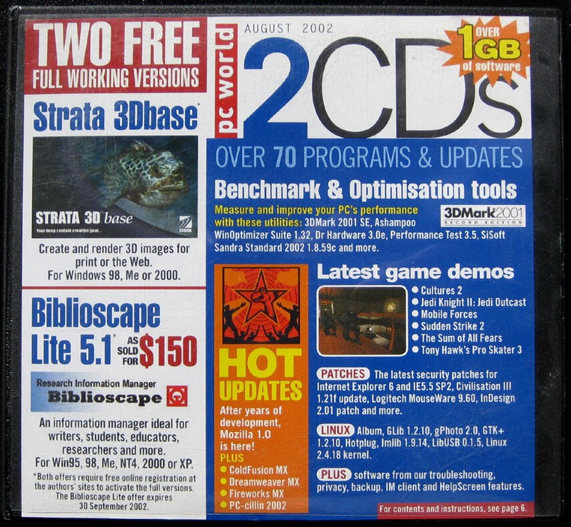 PC World Magazine Aug 2002 – 2xCDs of software/utilities/Games (no magazine)