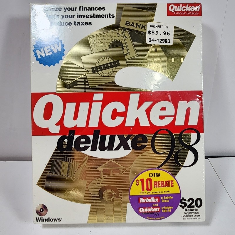 Quicken Deluxe 98 NEW! Windows Vintage 1998 Quicken Financial Solutions Sealed