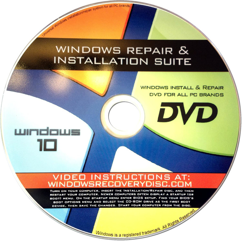 Win 10 Recovery Repair & Reinstall Disc 32/64 Bit Compatible