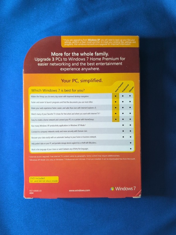 Microsoft Windows 7 Home Premium Upgrade Family Pack 3PC Genuine 32 & 64 bit gallery