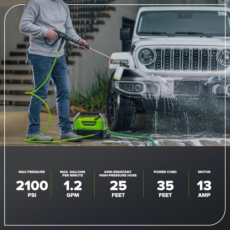 Hidrolavadora eléctrica compacta de 2100 PSI (certificación SGS), 1,2 GPM y 13 A gallery