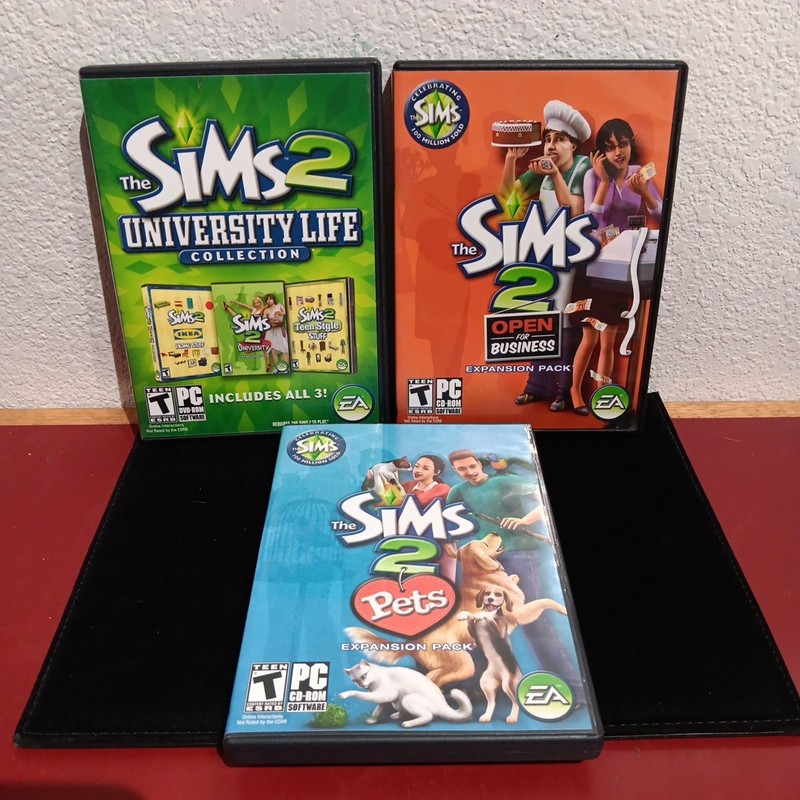 Sims 2 Pc Lot Of 3 Expansion Packs: University Life Collection, Pets, Business