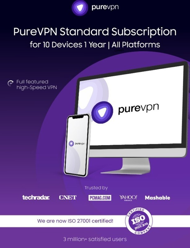 PureVPN Standard Subscription for 10 Devices 1 Year | All Platforms