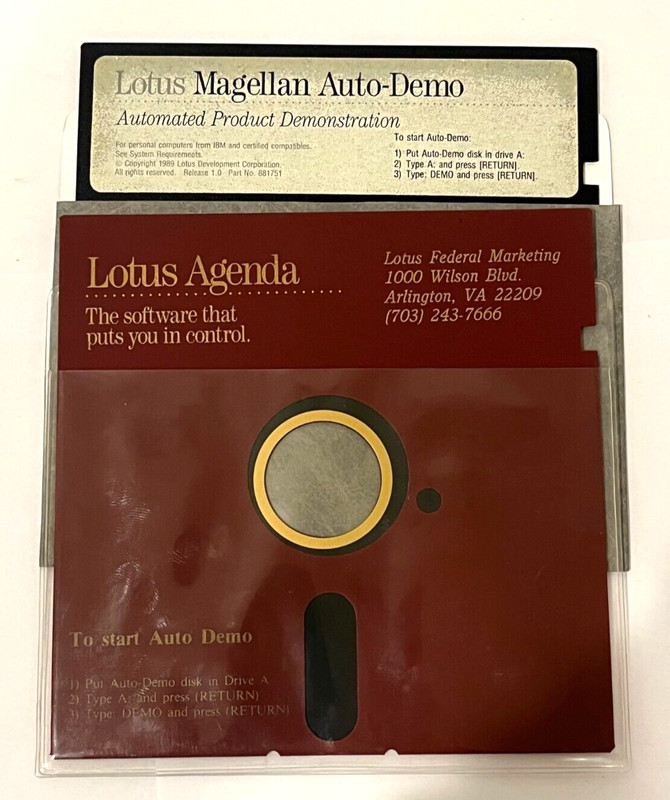 LOTUS AGENDA Demonstration Disk & LOTUS MAGELLAN Auto-Demo Disk 5 1/4″ floppy