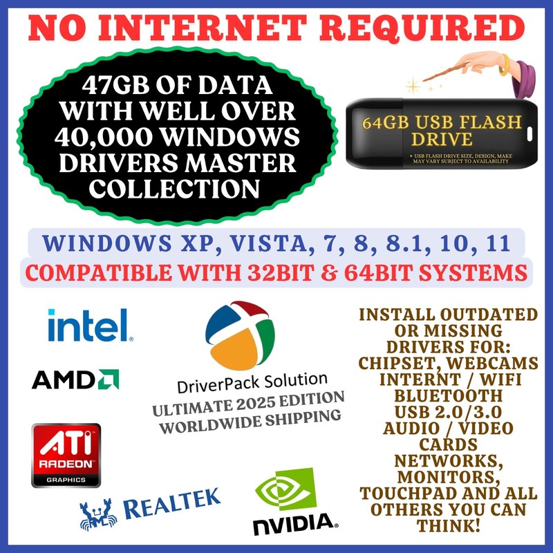 2023 WINDOWS OFFLINE DRIVERS AUTOMATIC INSTALLER USB | 2K,VISTA,XP,7,8,8.1,10,11