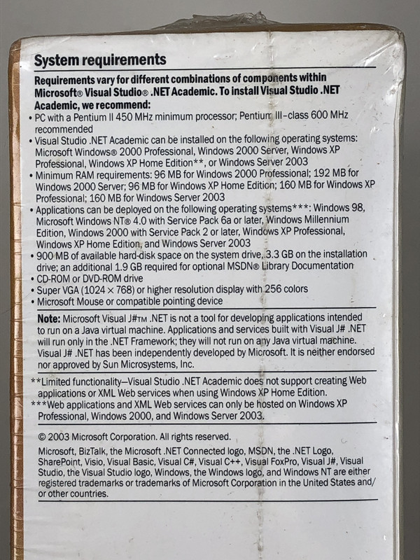 Microsoft Visual Studio .NET Academic Version 2003 Sealed DAMAGED PACKAGE gallery