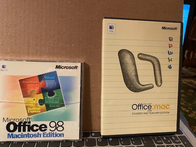 Lot Of 2- Microsoft Office 98 and 2004 For MacIntosh Cds With Cases And Manuals