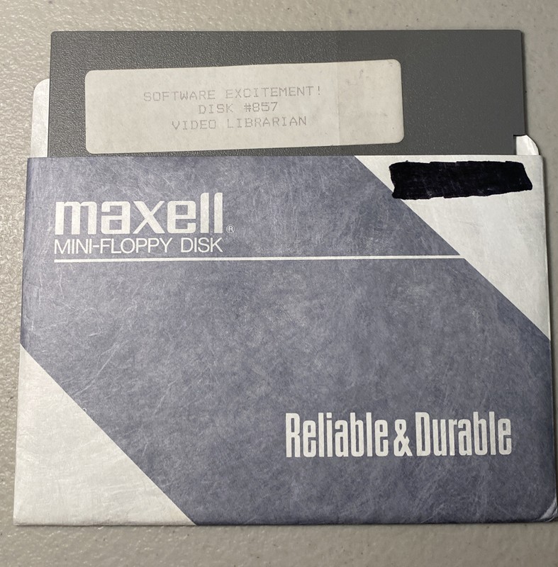 SoFtware Excitement! Disk #857 Video Librarian IBM Tandy 5.25” Vintage
