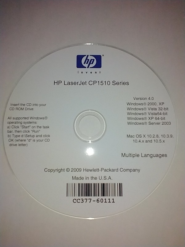 Hp Laserjet CP1510 Color Printer Series Software Driver CD DVD only