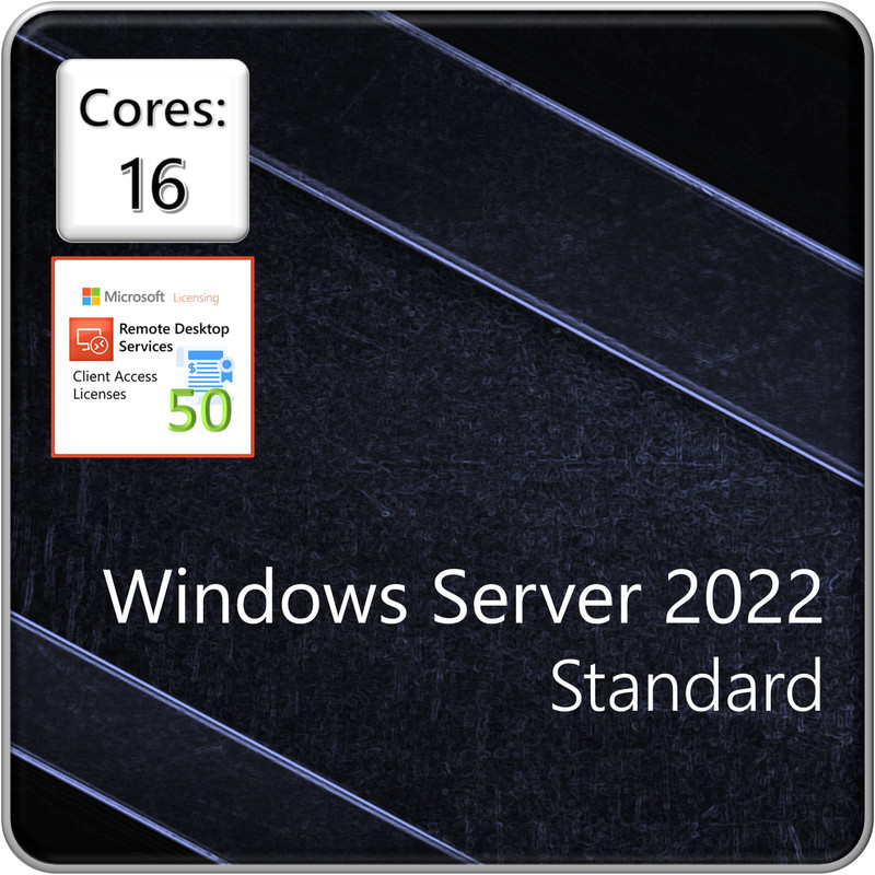 Windows Server 2022 Standard Edition – 16 Core License/2VM & 50 RDS Device CALs
