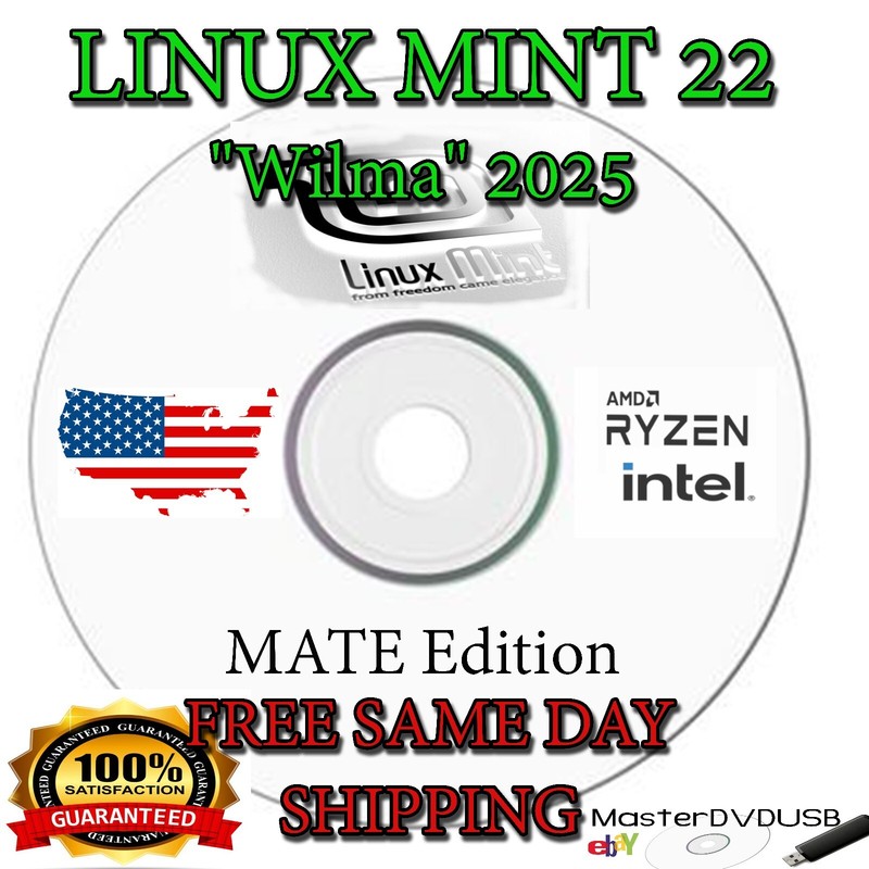 Linux Mint 22 “Wilma” 2025 MATE Edition BOOT DVD Same Day Shipping California