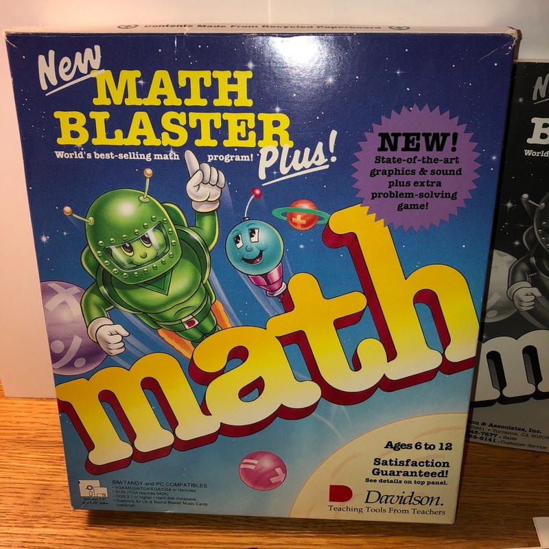 MATH BLASTER PLUS! V 2.1 (IBM DOS, Tandy) Rare BIG BOX Floppy Disk Game 3.5 5.25 gallery