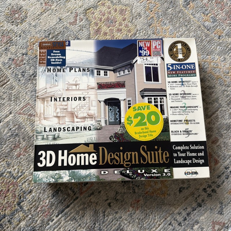 Broderbund 3D Home Design Suite Deluxe 3.0 Software CD-ROM Windows 95 Plans 1999
