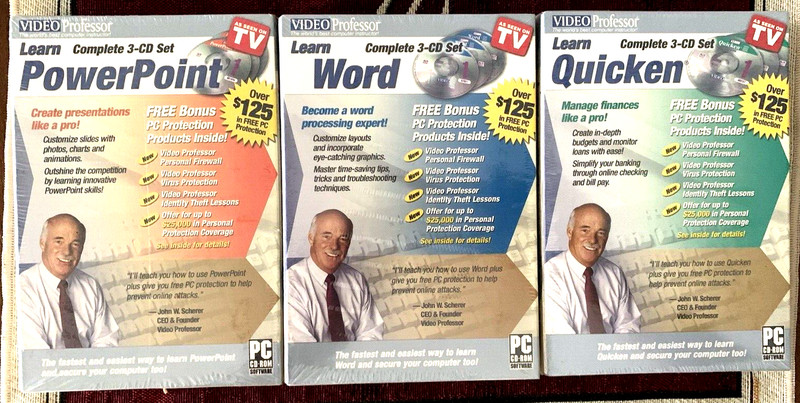 CD Video Professor Complete 3-CD Set Each: Quicken – Word – Power Point