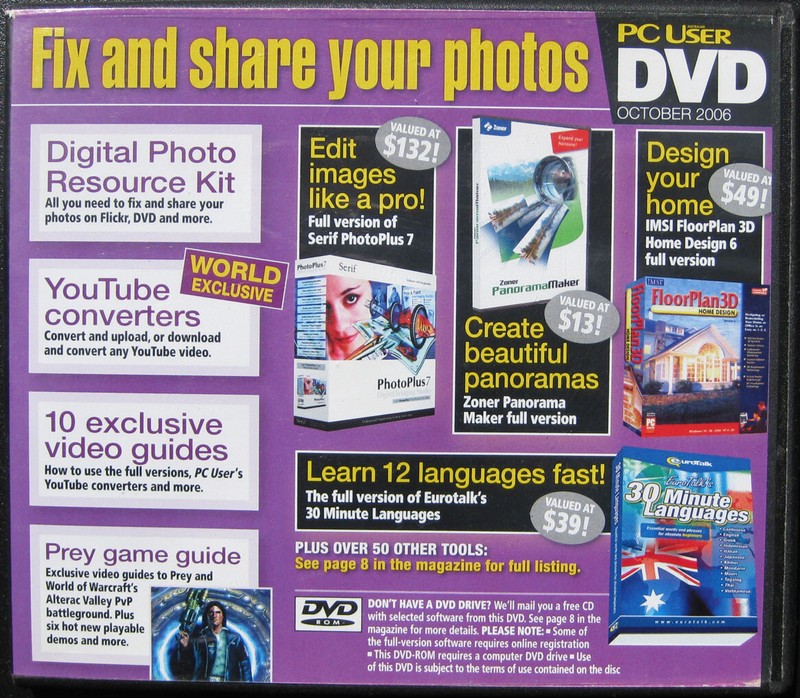 Australian PC User Magazine Oct 2006 – DVD ROM Only (software/utilities/Games)