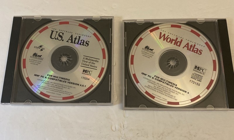 Vintage 1993 Software Toolworks USA Atlas + World Atlas CD ROM Version 4 IBM/PC