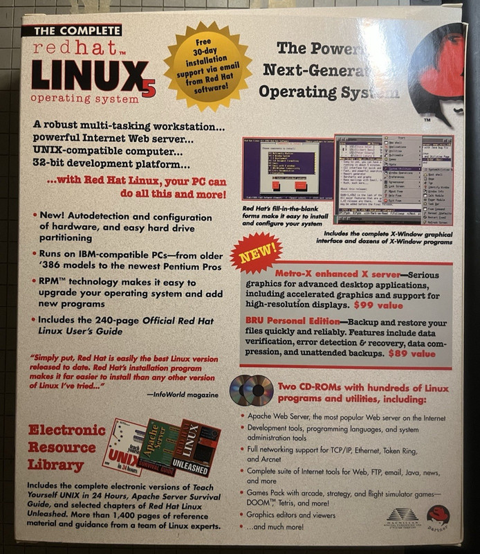 Red Hat Linux 5 Complete Big Box • 2 CDs, Floppies, Inserts • 1997 Retail gallery