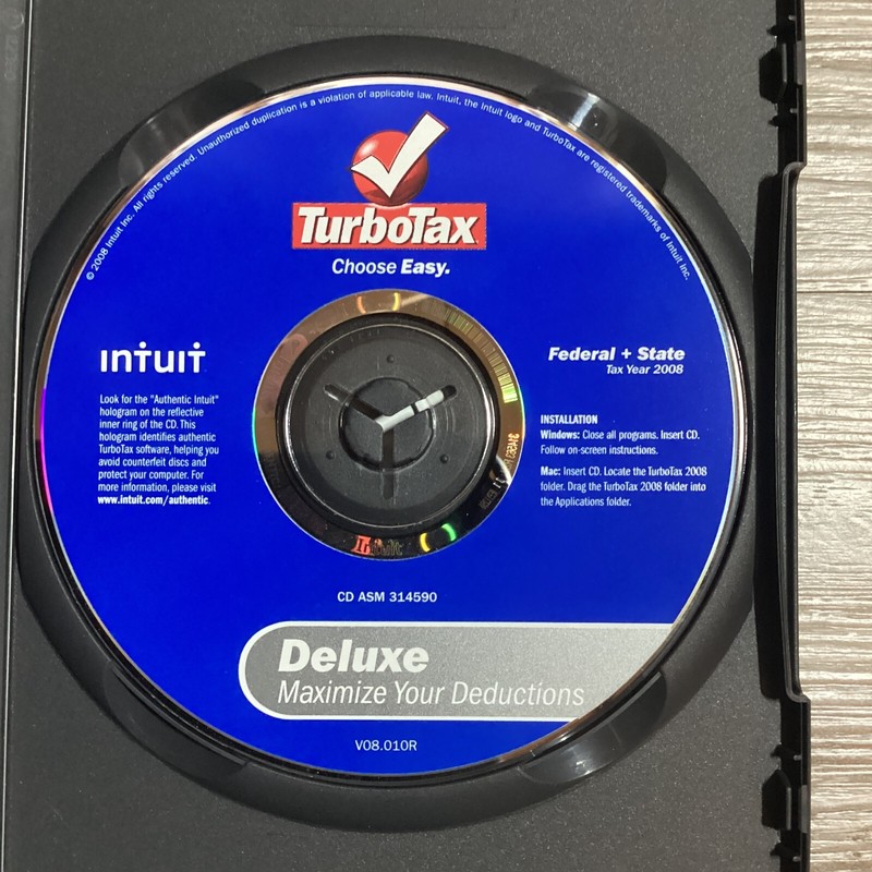 2008 TurboTax Deluxe Federal + State Maximize Deductions Case and CD Back Taxes gallery