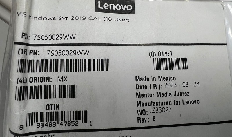 7S050029WW LENOVO MICROSOFT WINDOWS SERVER 2019 – LICENSE – 10 USER CAL – PC