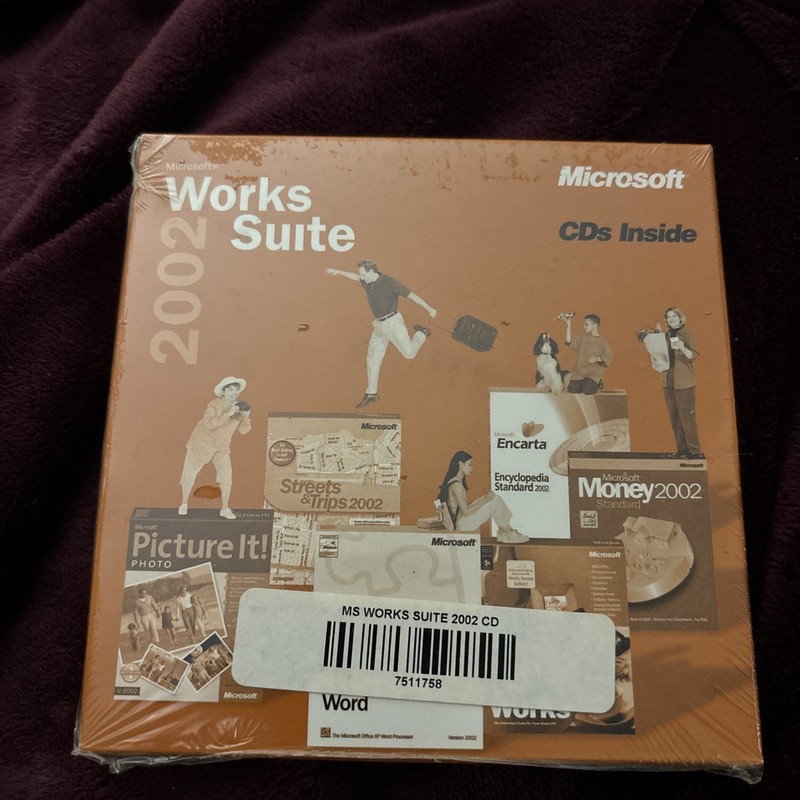 Microsoft Works Suite 2002 Full Set Install CDs New. Sealed