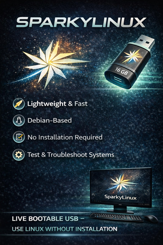 SparkyLinux Bootable USB Live OS – Lightweight Debian-Based Linux, No Install