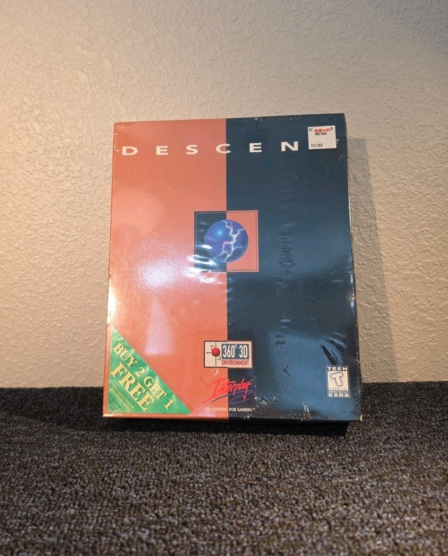 NEW SEALED Descent PC Big Box CD ROM DOS Version 360 3D Interplay Game 1997 NOS