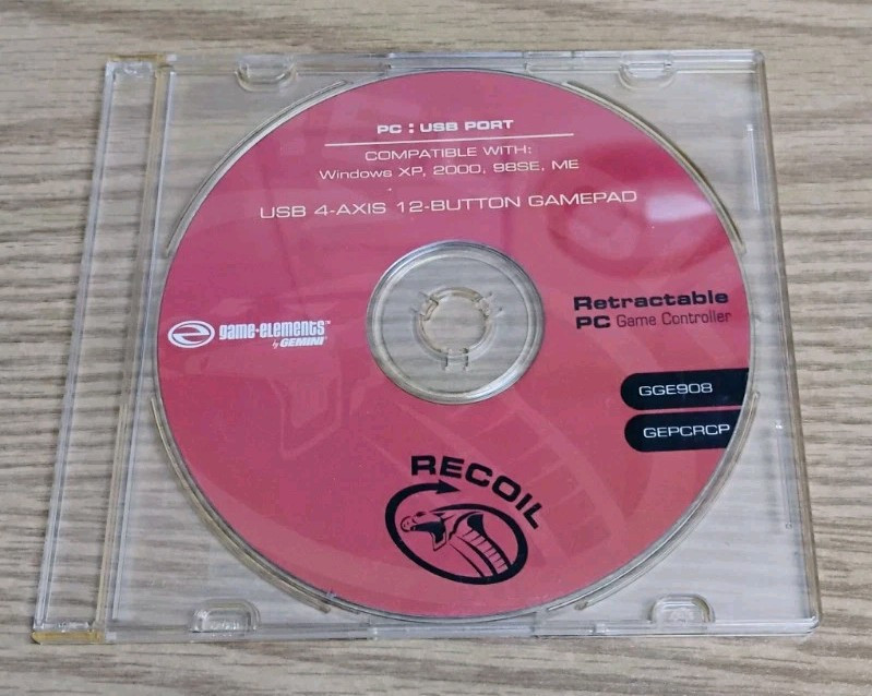 RECOIL RETRACTABLE PC GAME CONTROLLER CD SOFTWARE GGE908