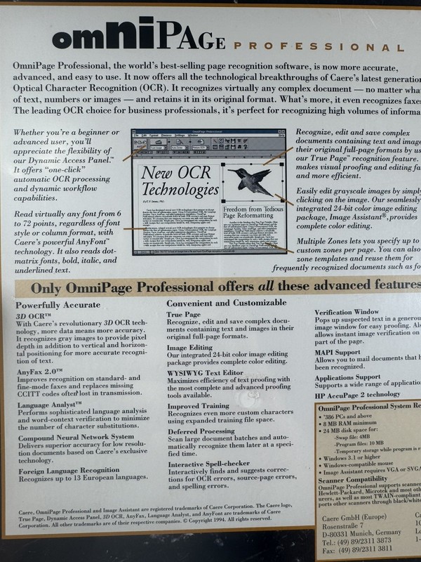 OmniPage Professional 5.0 OCR Software for Windows – New Sealed 1994 Vintage gallery