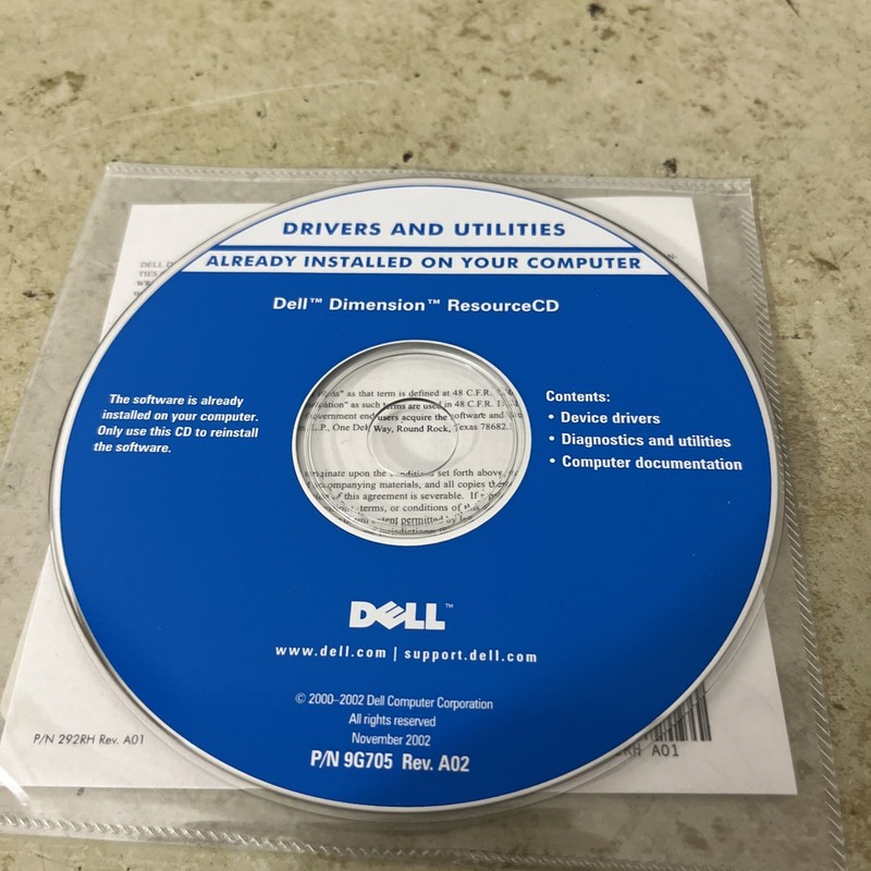 Dell Tools CD – Drivers and Utilities – Dell Dimension ResourceCD Nov. 2002