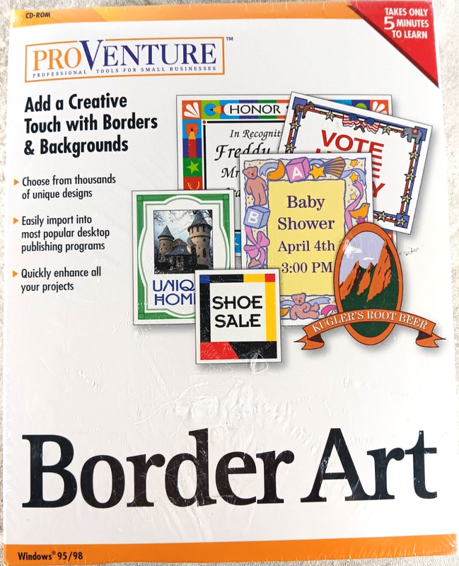 Border Art Windows PC Software NEW Vintage Computer Software for Windows 95 & 98