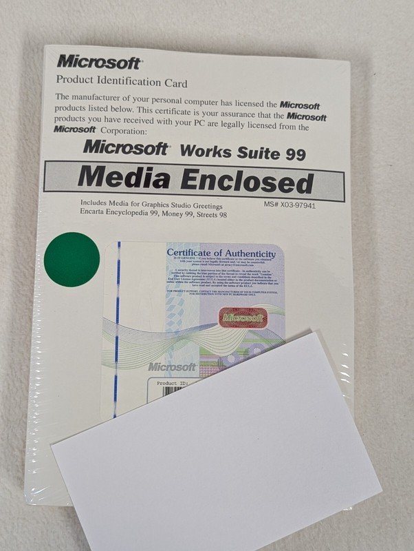 Microsoft Works Suite 99 ~ Booklet Discs and Product Key ~ Sealed New