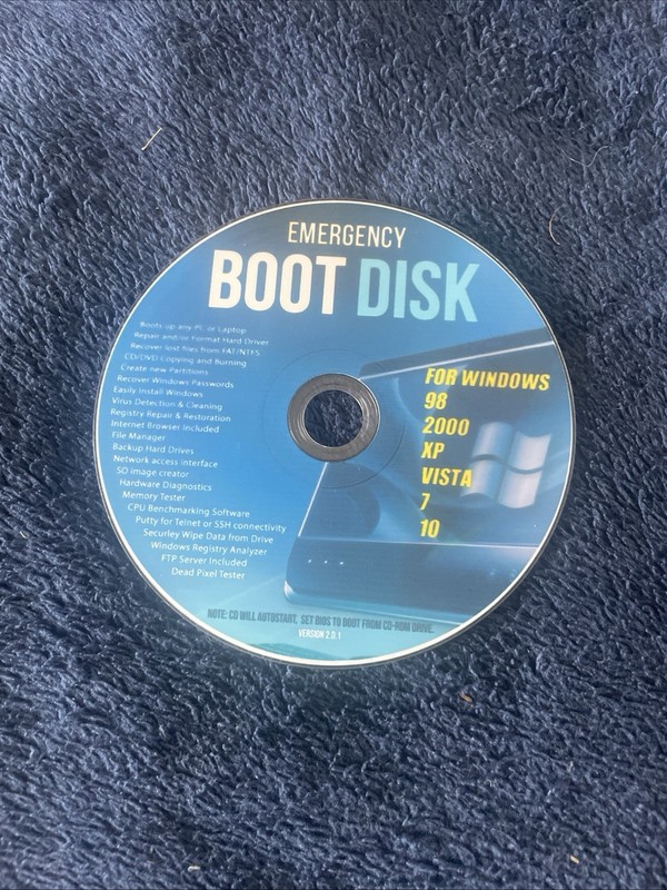 Windows Emergency Boot Disk For Windows 98, 2000, XP, Vista, 7/10 PC Repair DVD