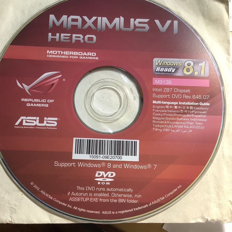 ASUS GENUINE MOTHERBOARD SUPPORT DISK Maximus VI Hero GENE M3139 -DVD ROM gallery