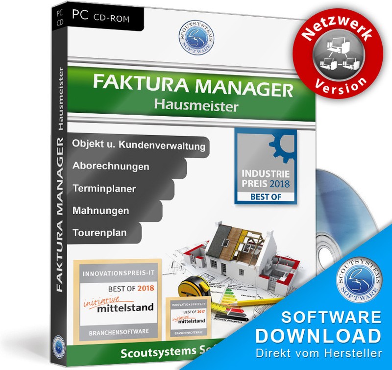 Hausmeister Faktura Software Netzwerklösung bis 10 PCs,Rechnungsprogramm,Objekte