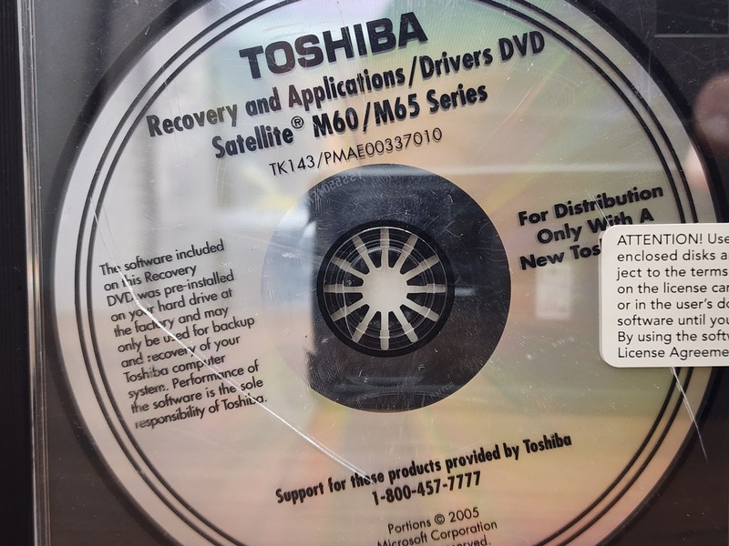 Toshiba Recovery & Applications Drivers DVD Satellite M60 / M65 Series NEW gallery